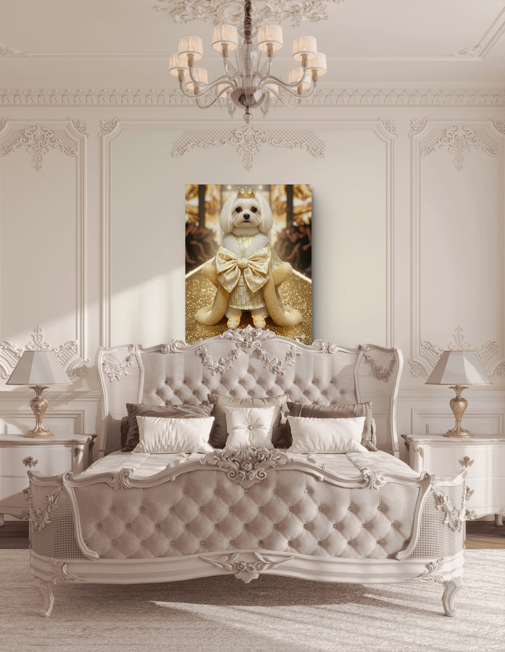 Luxury Dog Portrait Satin Canvas — Elegant Bedroom Wall Art