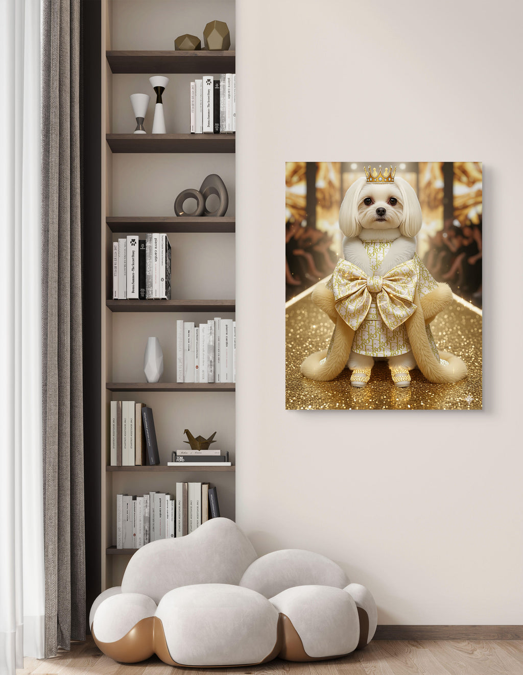 Luxury Dog Portrait Satin Canvas — Elegant Bedroom Wall Art