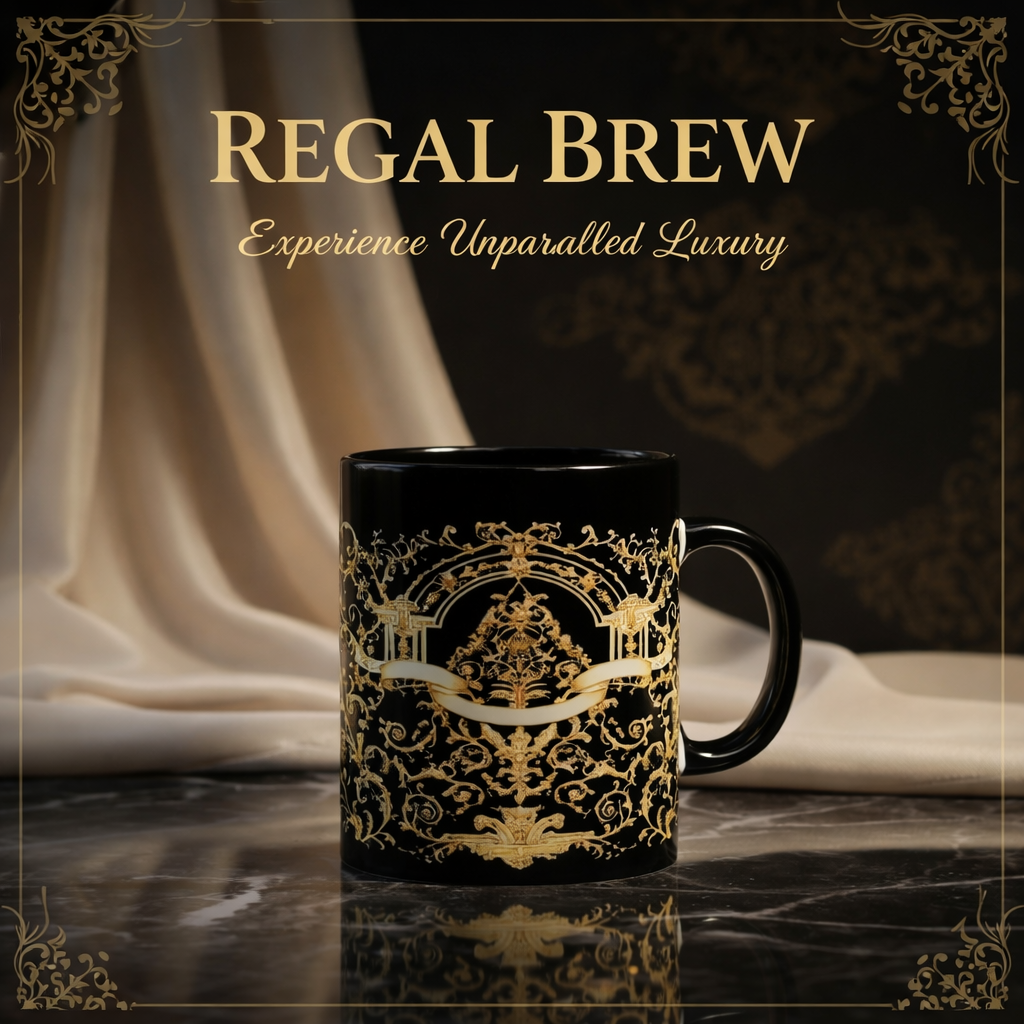 Black & Gold Ornamental Mug – Baroque Inspired Decorative Design