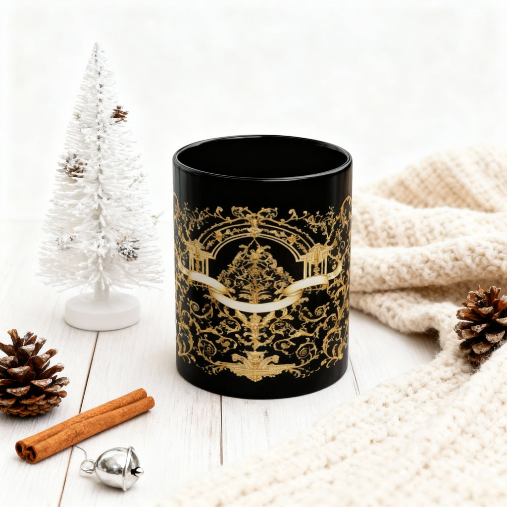 Black & Gold Ornamental Mug – Baroque Inspired Decorative Design