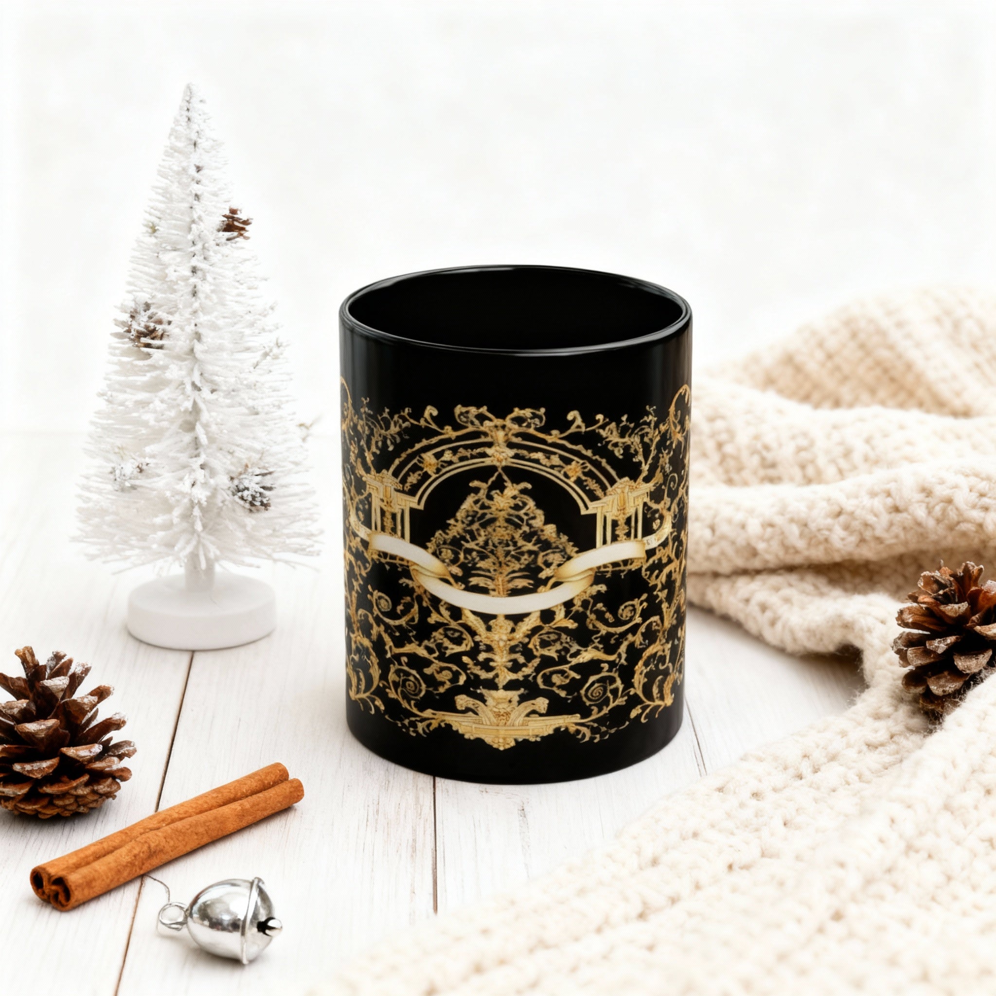 Black & Gold Ornamental Mug – Baroque Inspired Decorative Design