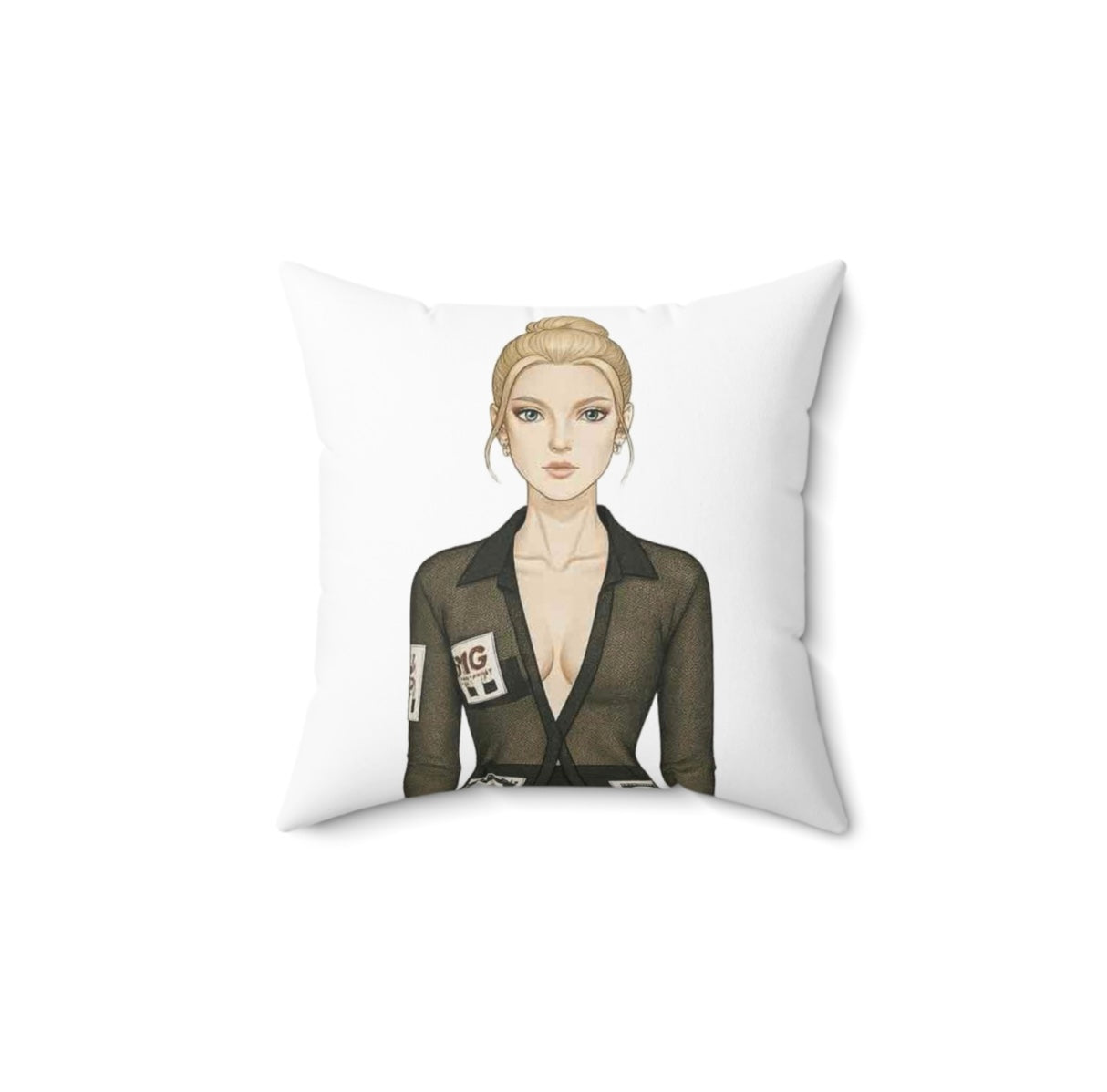 Anime Office Lady Decorative Pillow — Blonde Businesswoman Illustration