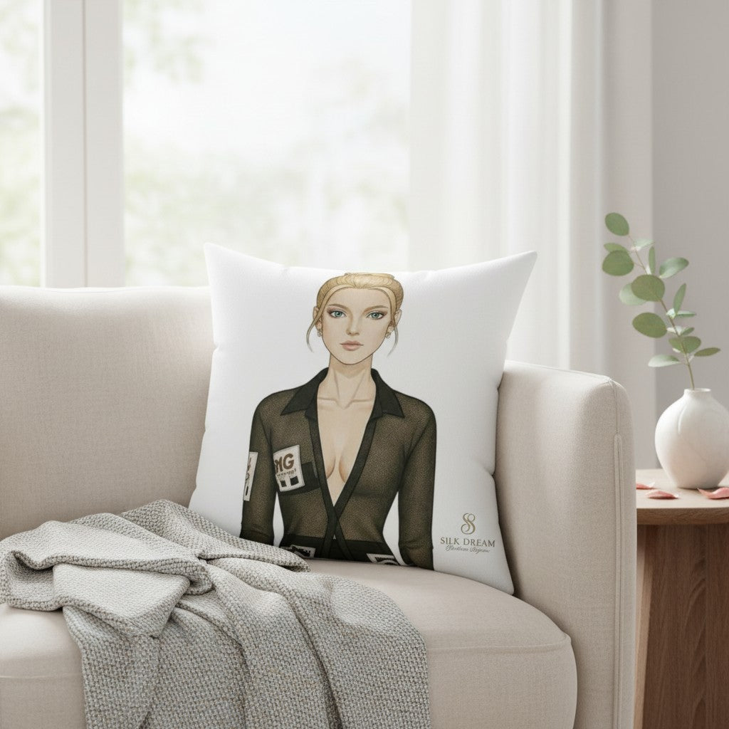 Anime Office Lady Decorative Pillow — Blonde Businesswoman Illustration
