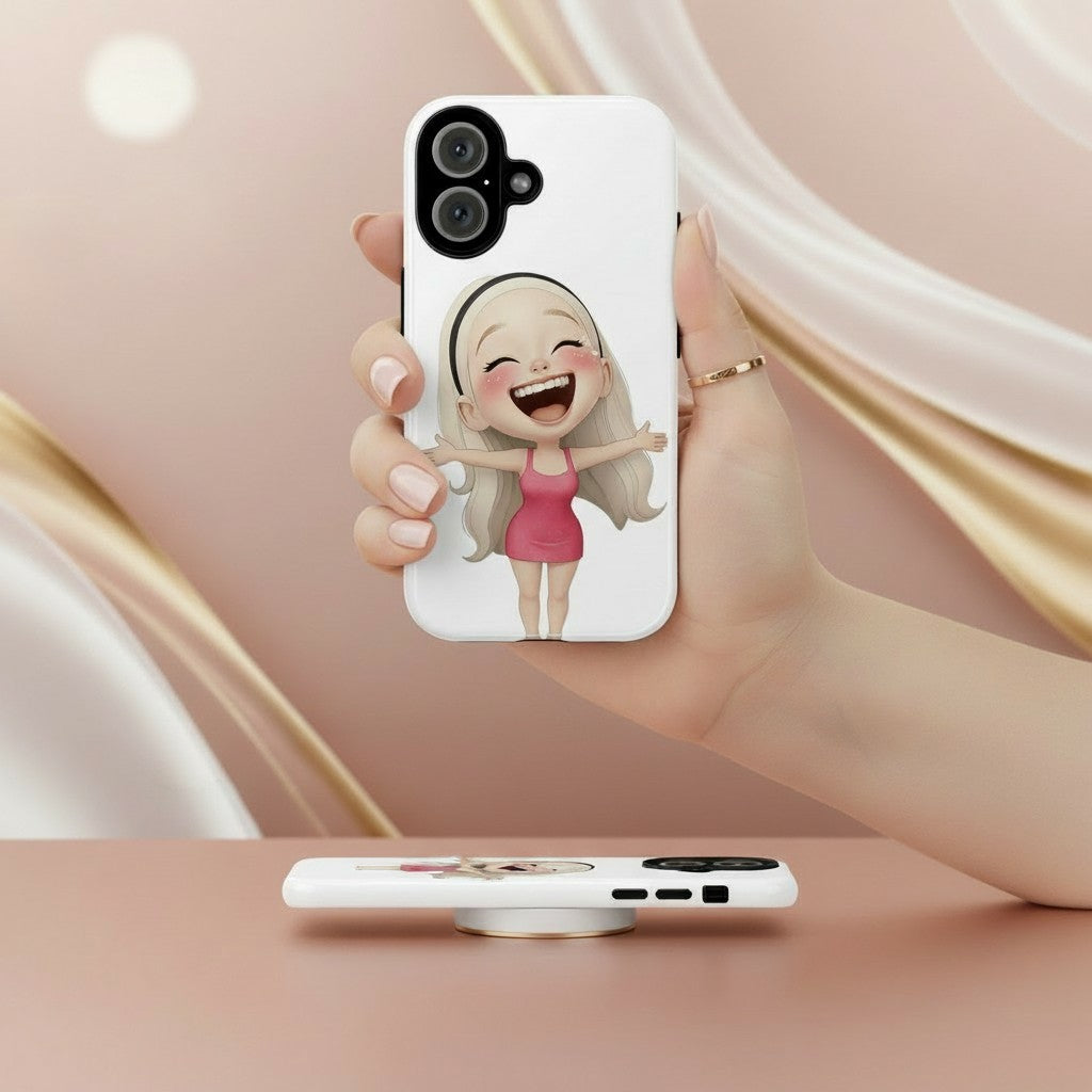 Cute Smiling Girl iPhone Case – Minimal White Phone Case Gift