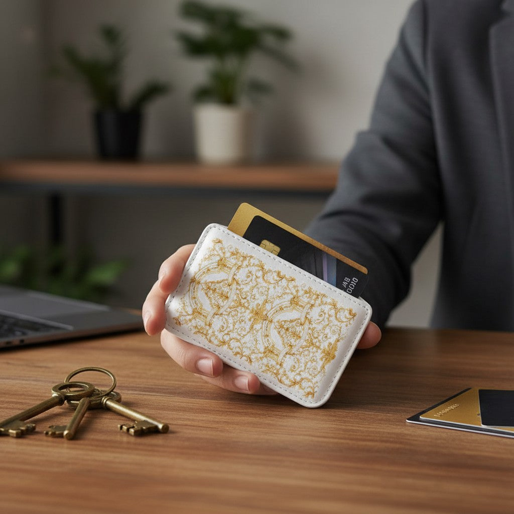 Gold Baroque Slim Card Holder — Vegan Magsafe Wallet