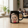 Cute Girl Character Black Ceramic Mug — Cute Coffee & Tea Desk Cup