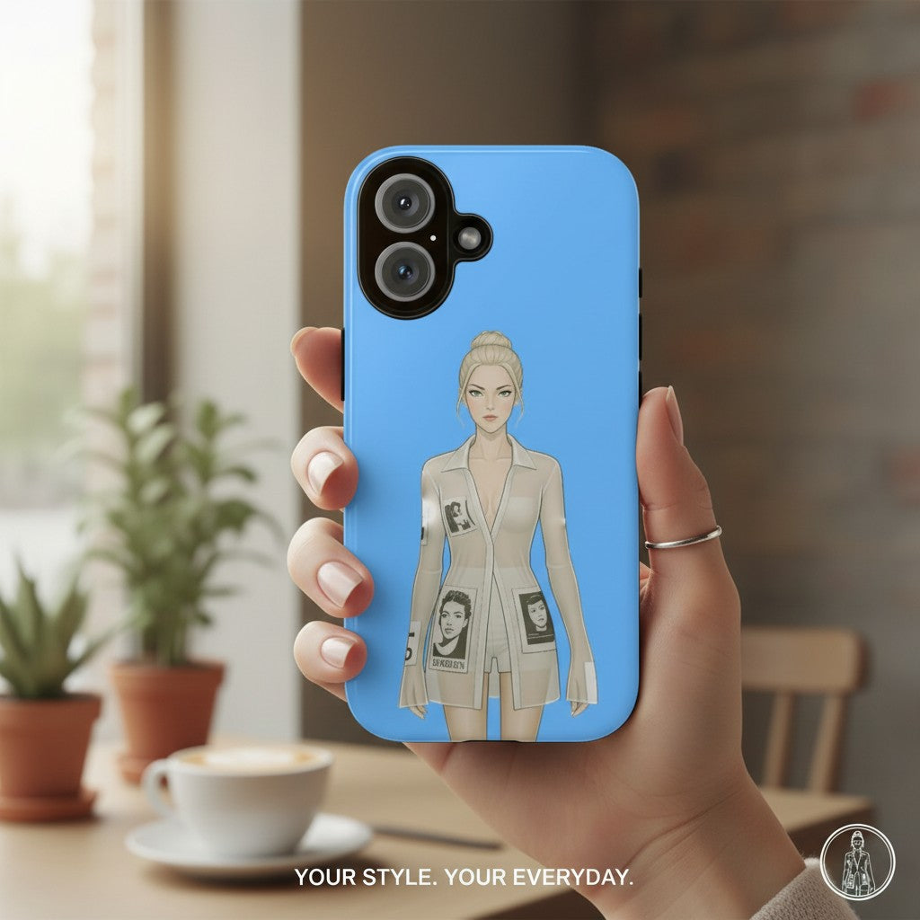 Minimalist Fashion Illustration iPhone Case — Soft Blue "Quiet Style"