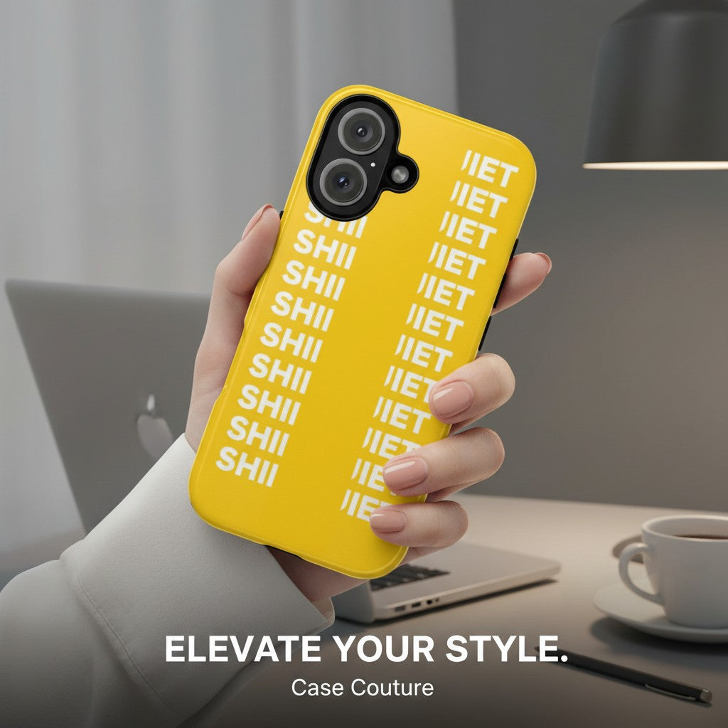 Yellow 'SHII IET' Minimalist iPhone Case — Slim Matte Protective Case