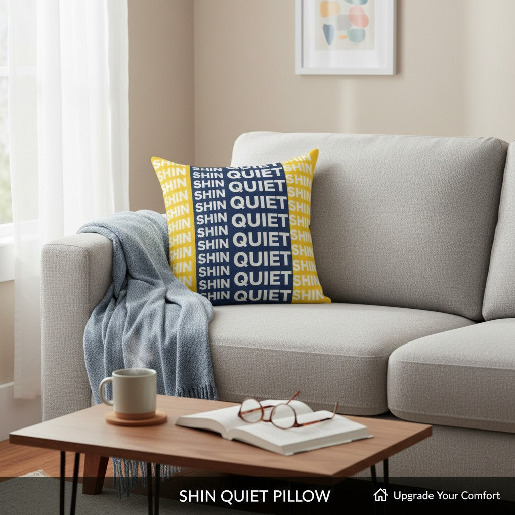 SHIN QUIET Square Cushion — Minimal Yellow & Navy Accent Pillow