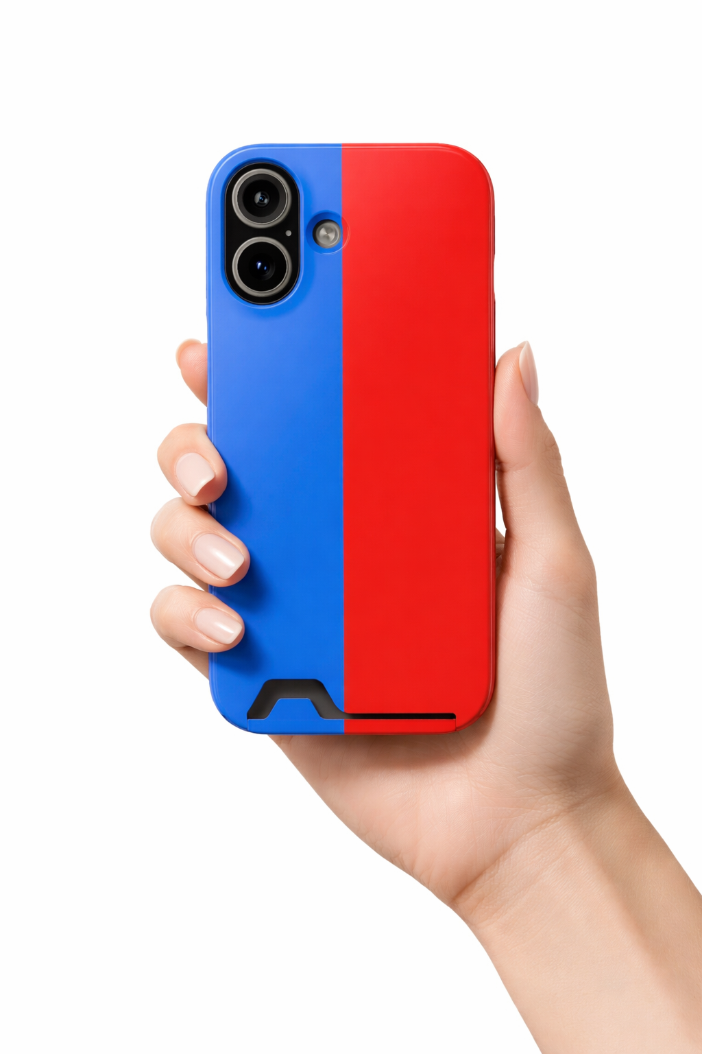 Color Block iPhone Case with Card Holder – Blue & Red Minimal Design