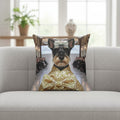 Runway Dog Portrait Square Pillow — Gold-Detail Decorative Throw Cushion