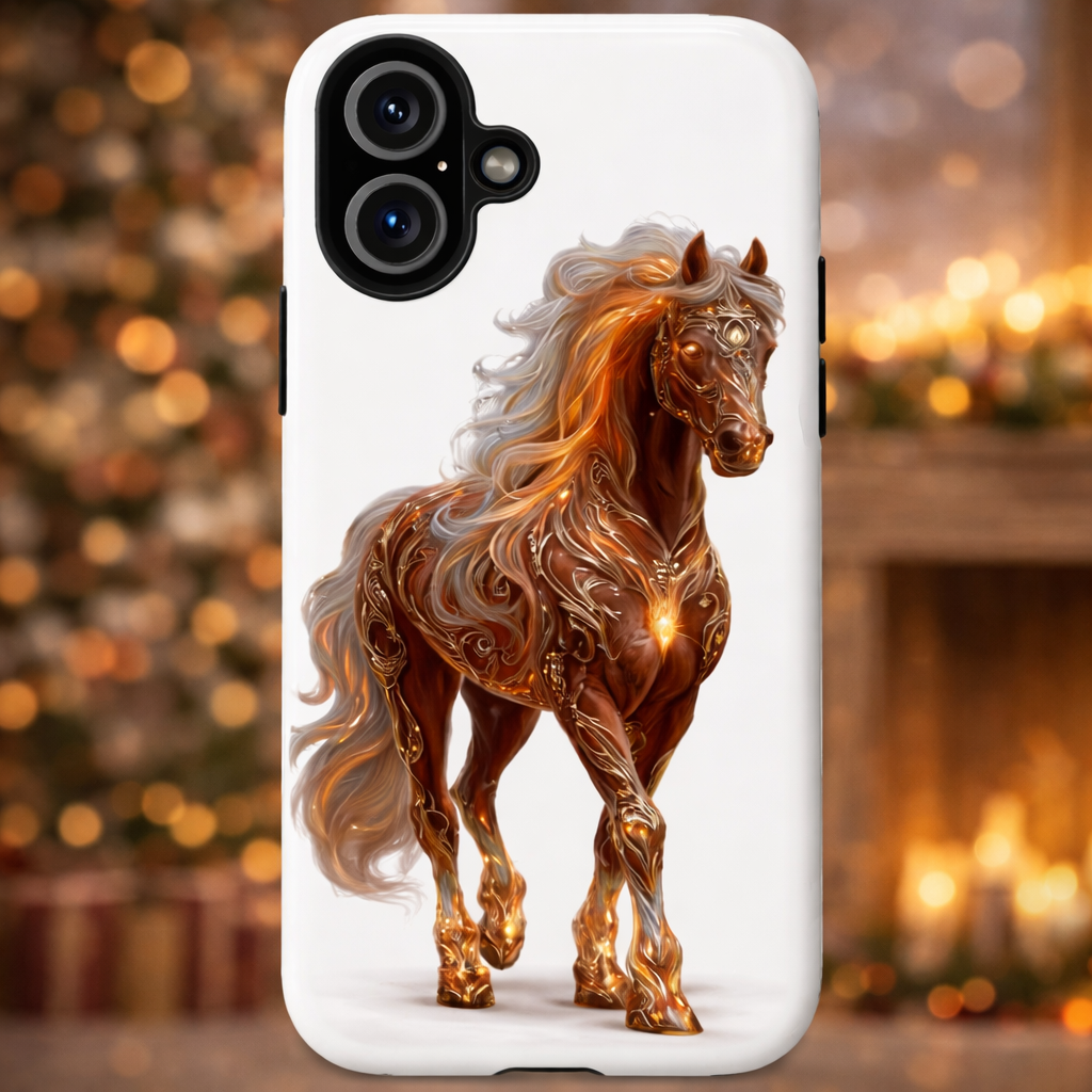 2026 Fire Horse iPhone Case — Gold Fantasy Horse Protective Case