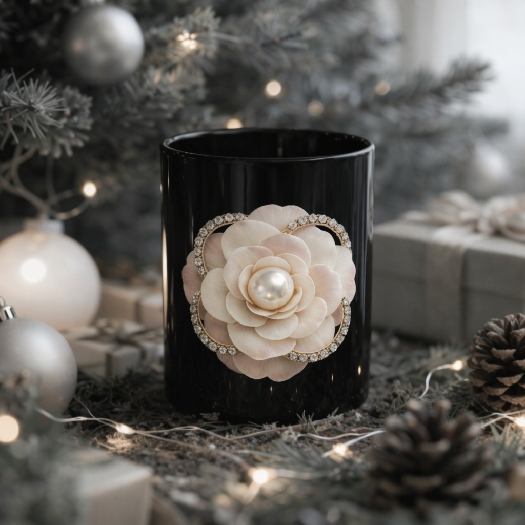 Luxury Camellia Black Mug | Pearl Flower Coffee Cup