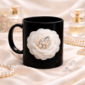 Black Camellia Pearl Mug – Elegant Floral Statement