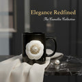 Black Ceramic Mug — Camellia Pearl Floral Design (Elegant Coffee & Tea Gift)