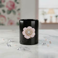 Black Floral Crystal Mug — Elegant Pink Flower Ceramic Coffee Cup (11oz/15oz)