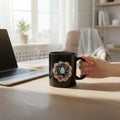 Opal Lotus Black Ceramic Mug — Elegant Floral Gemstone Coffee Cup