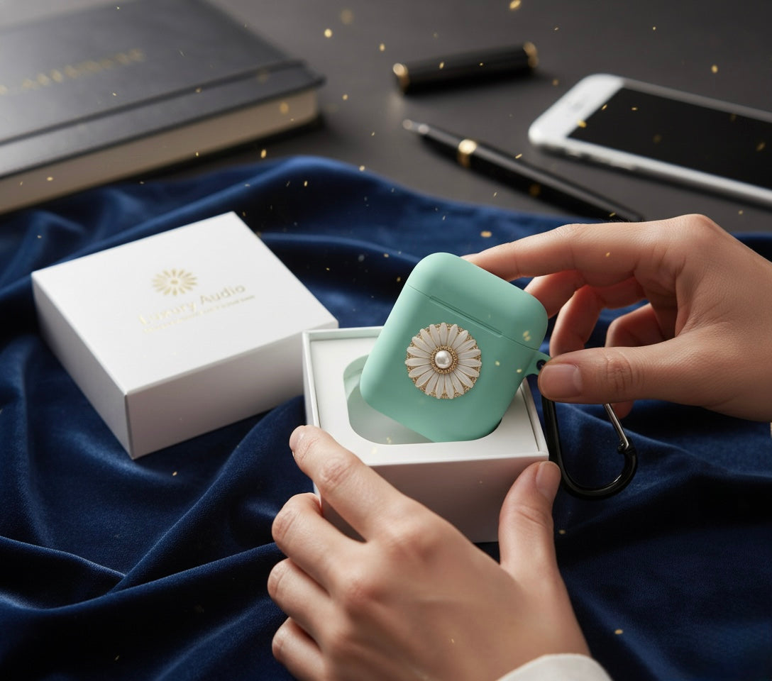 Floral Pearl AirPods Case — Luxury Keepsake Cover (Mint, Black, Navy, Blush, Ivory)