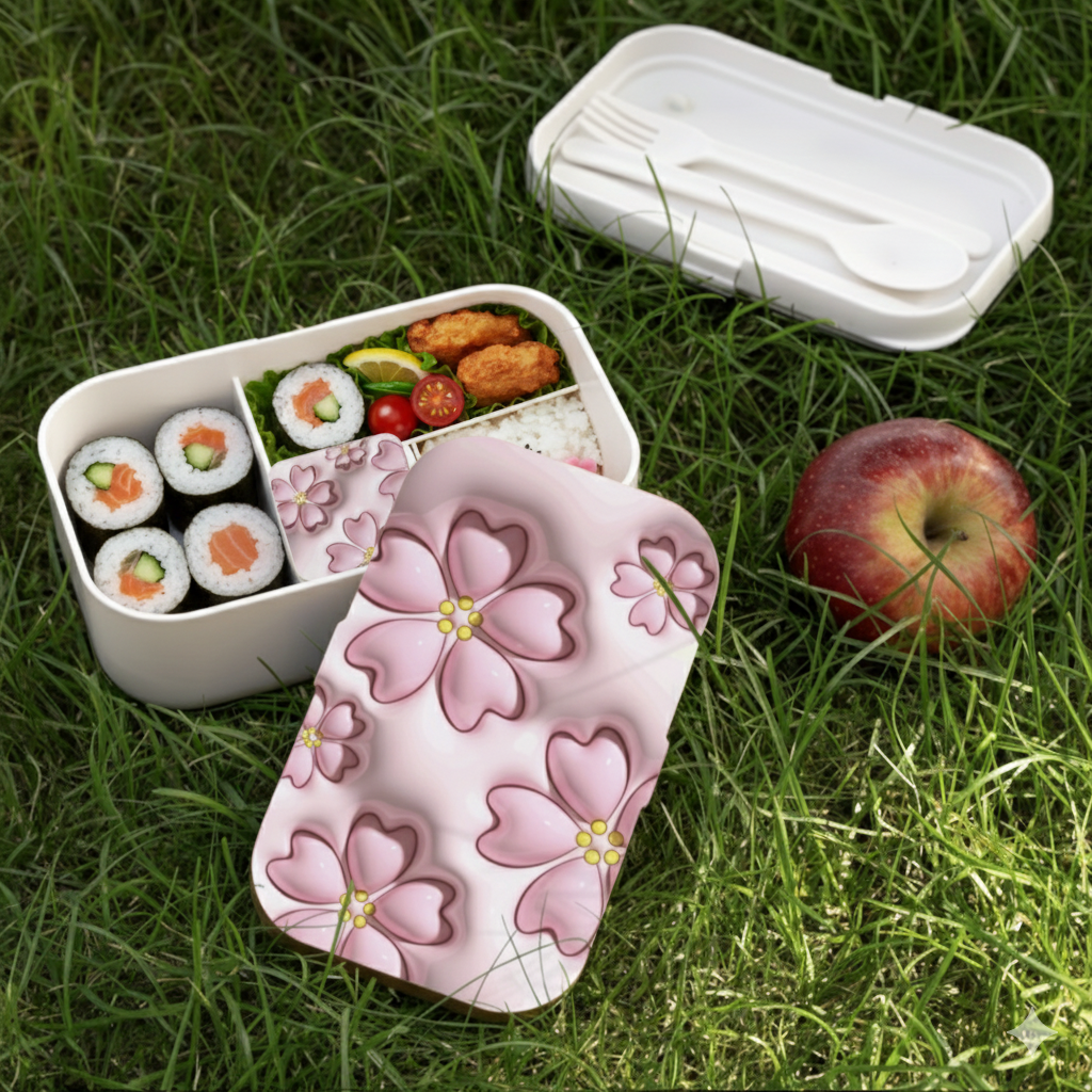 Soft Pink Floral Bento Lunch Box — Lightweight 3-Compartment Meal Prep Box
