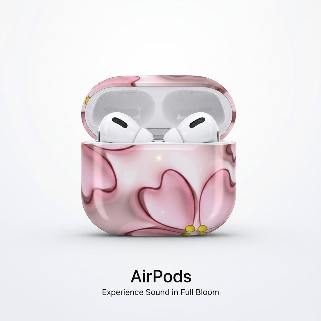 Soft Pink Floral AirPod Case — Dreamy Transparent Bloom, Glossy Protective Cover