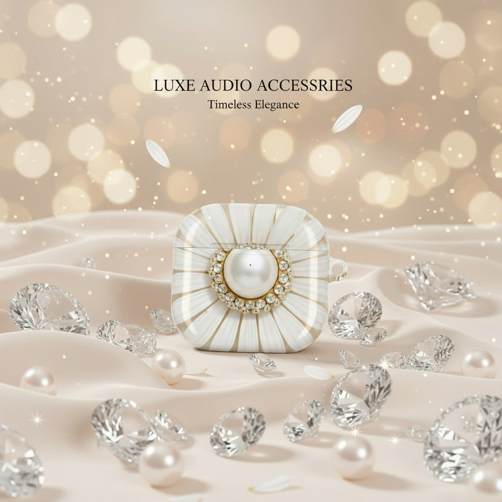 Elegant Pearl & Ivory Shell AirPod Case — Quiet Luxury with Gold Detail