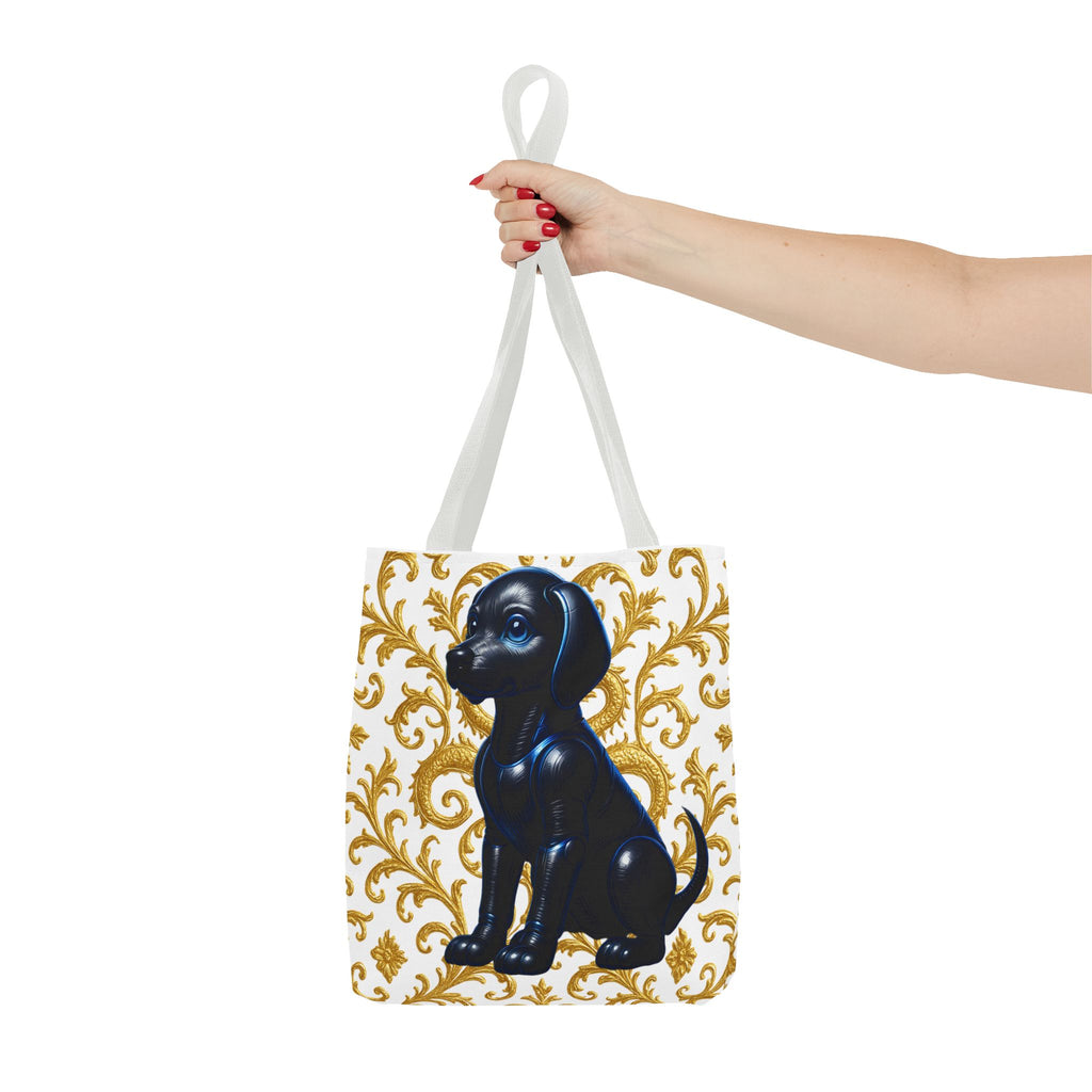 Luxury Black Dog Art Tote Bag – Gold Baroque Puppy Tote