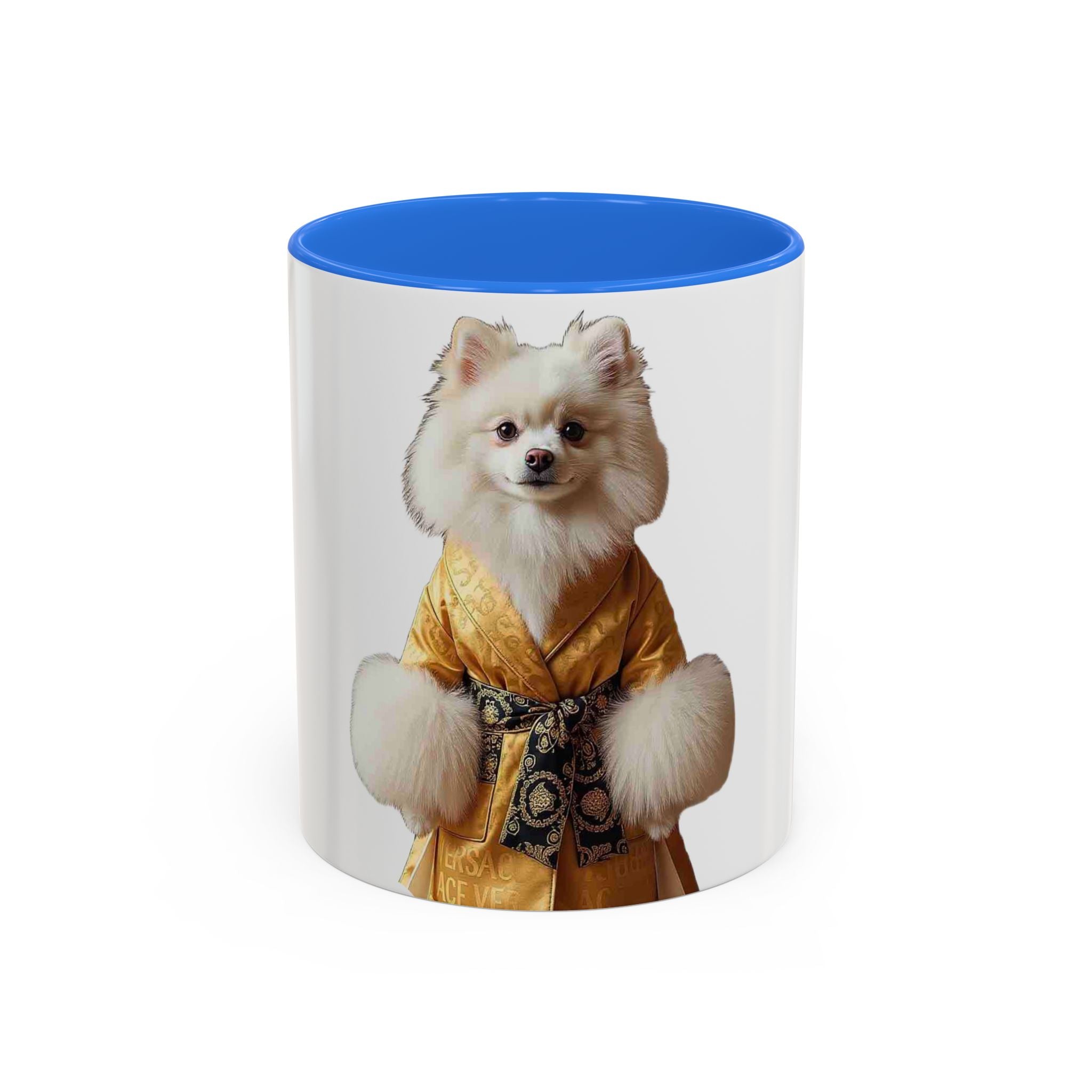 Pomeranian in Golden Robe Mug — Colorful 11oz & 15oz Ceramic Coffee Mug