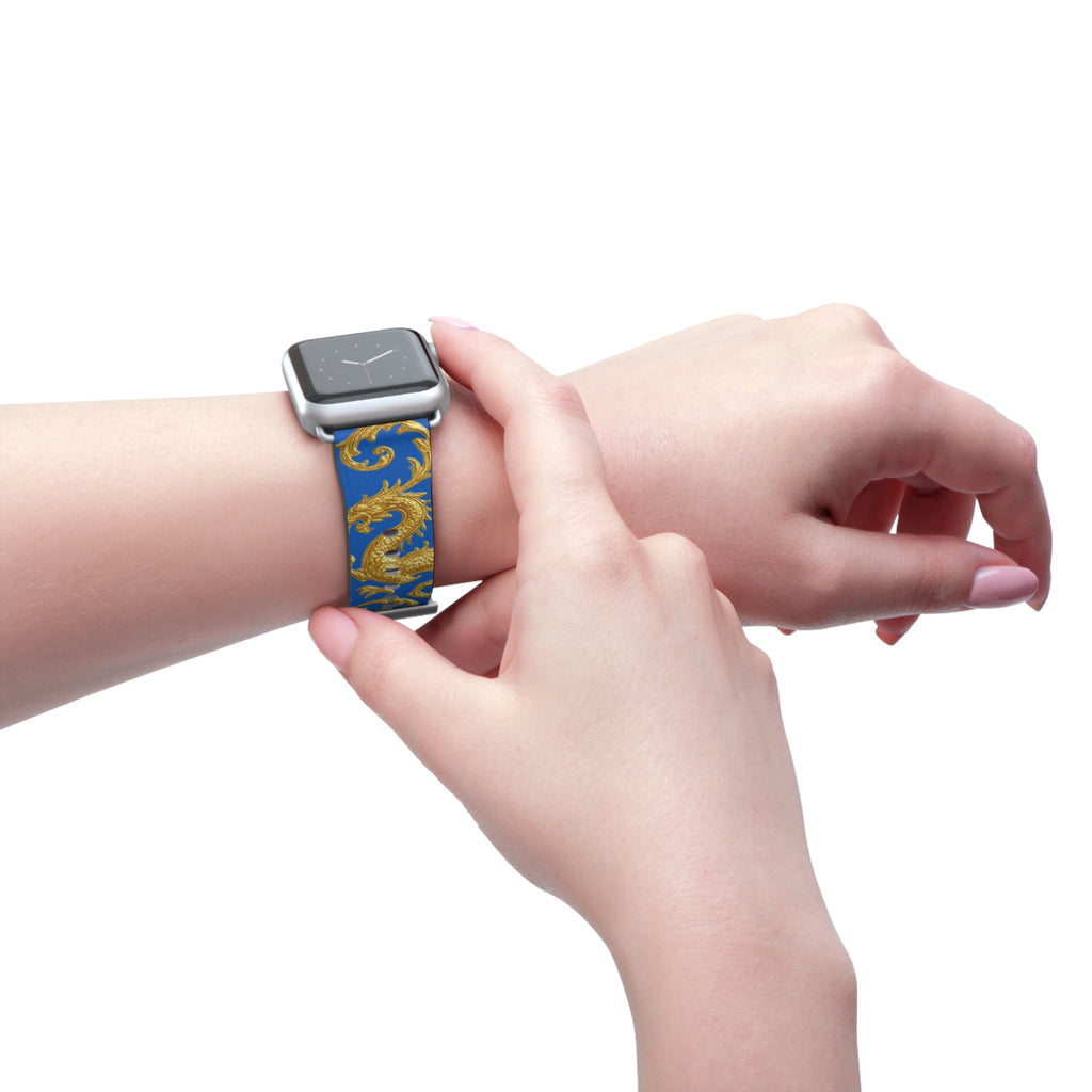 Dragon Baroque Watch Band – Gold Dragon Scroll Pattern on Royal Blue