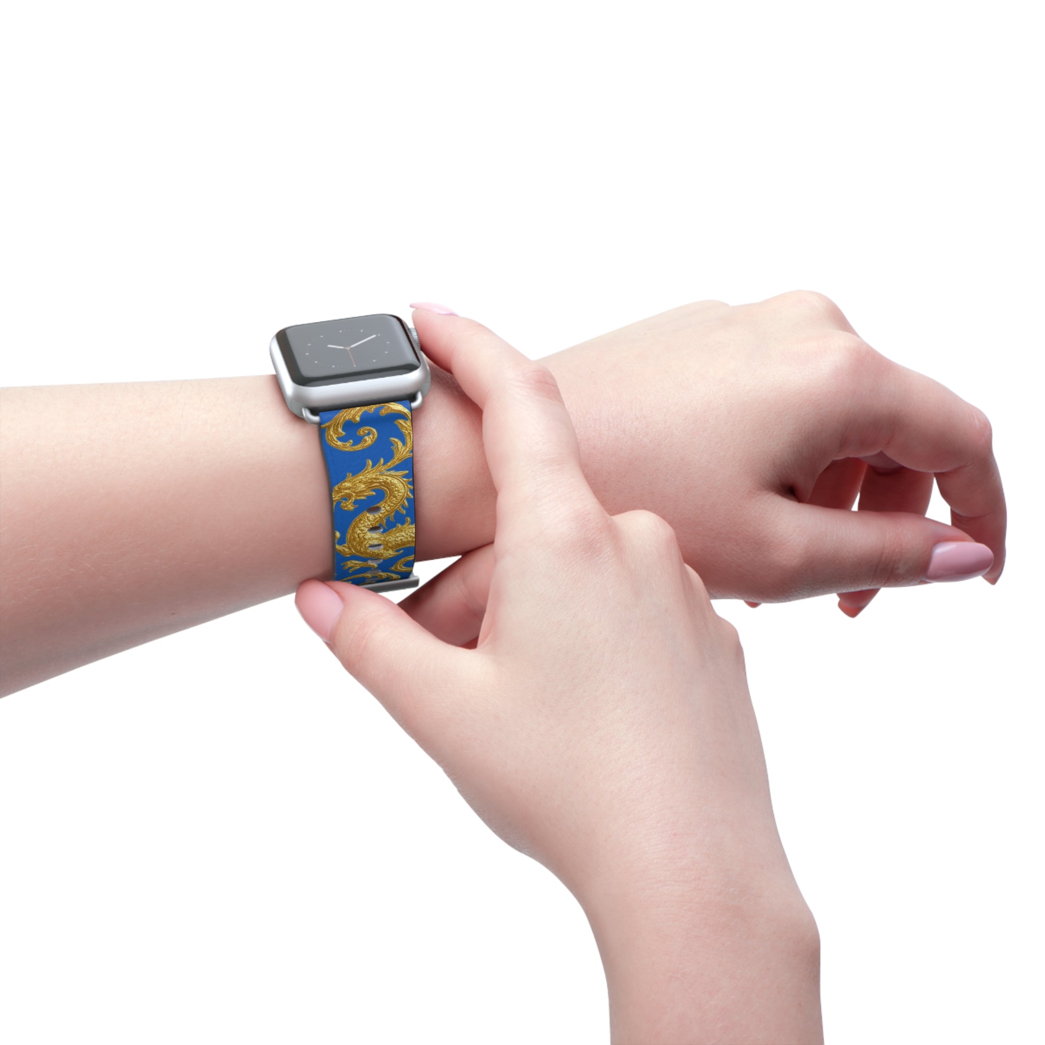Dragon Baroque Watch Band – Gold Dragon Scroll Pattern on Royal Blue