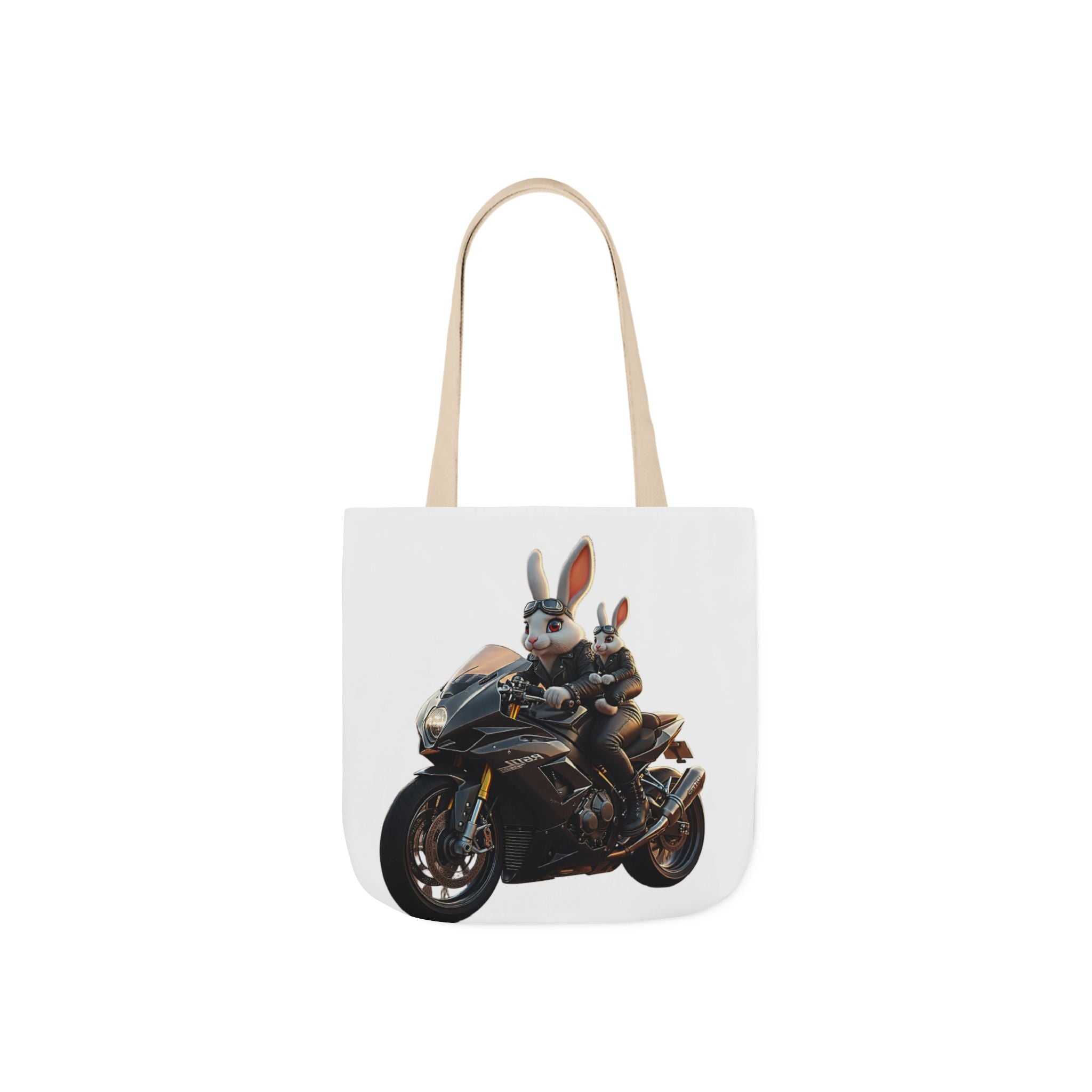 Biker Bunny Canvas Tote Bag — Cool Rabbit on Motorcycle Graphic