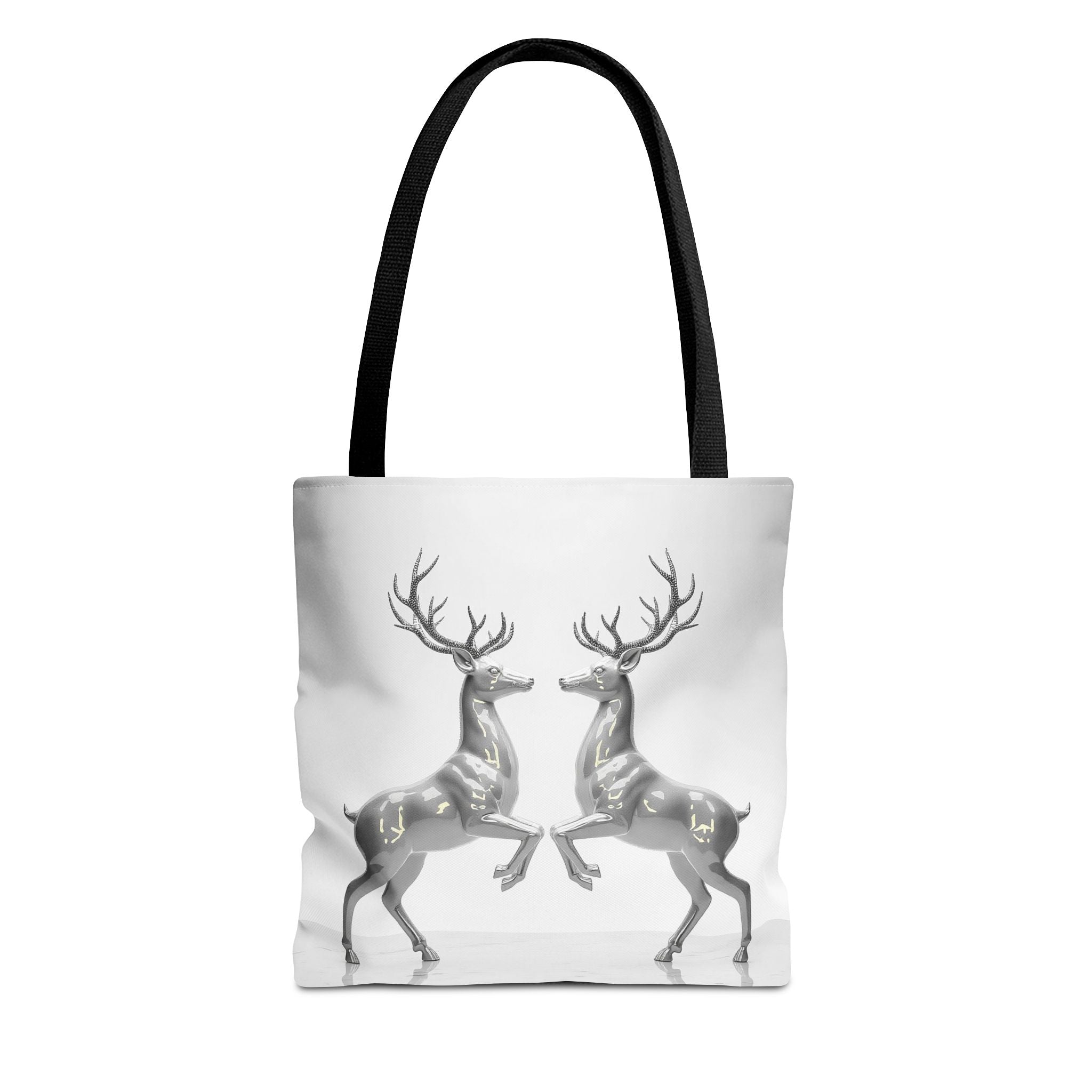 Silver Stag Mirror Tote Bag — Elegant Deer Print Eco Shopper
