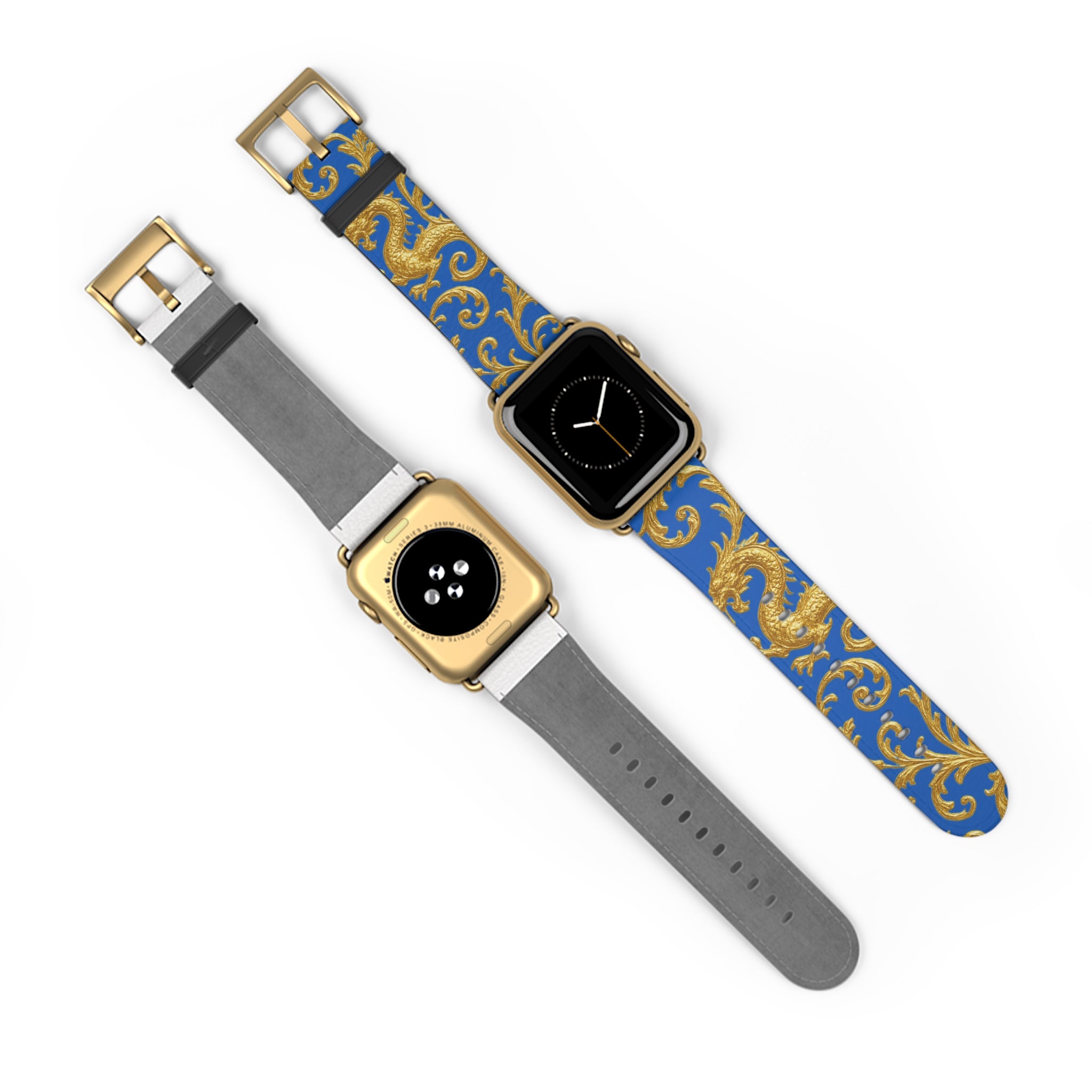 Dragon Baroque Watch Band – Gold Dragon Scroll Pattern on Royal Blue