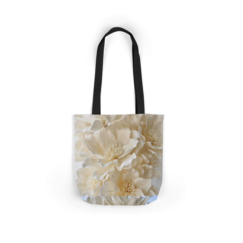 Canvas Tote Bag — Cream Peony Floral Print, Elegant Everyday Market Tote