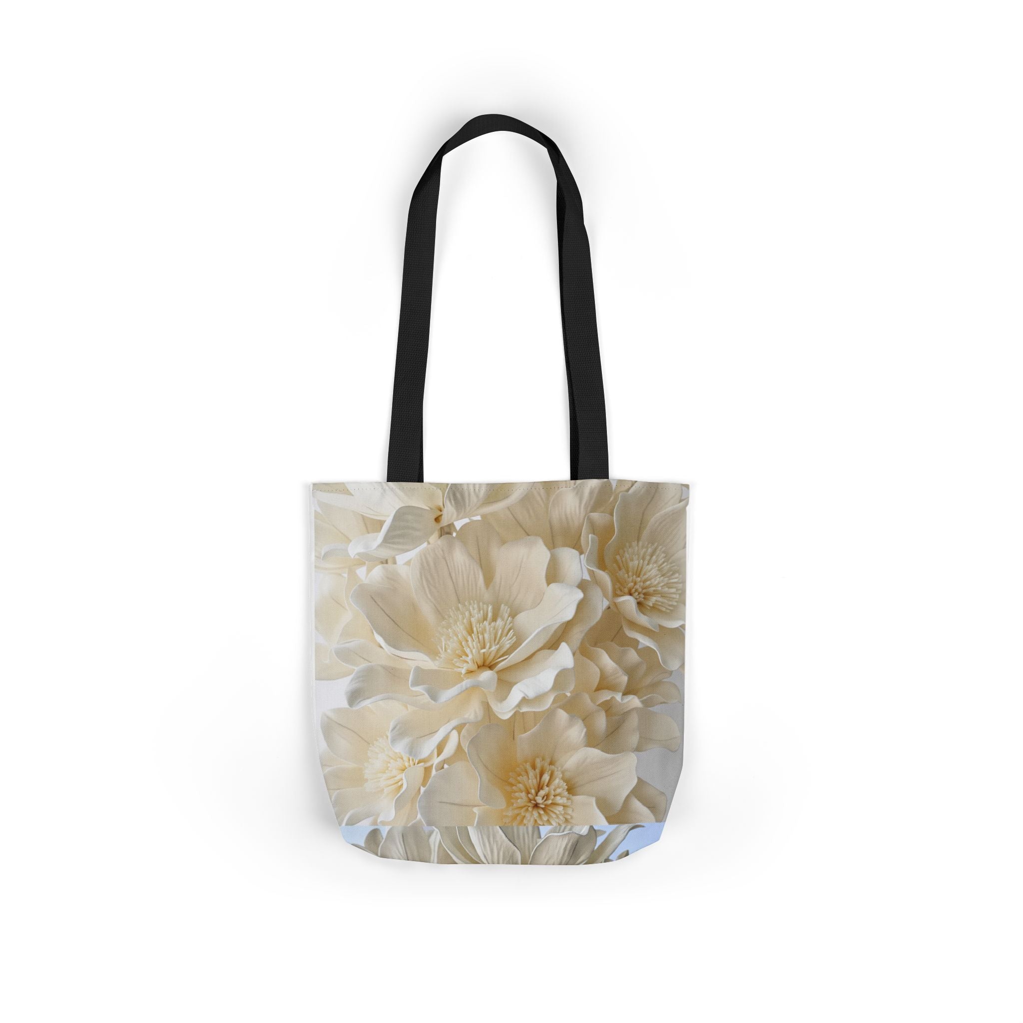 Canvas Tote Bag — Cream Peony Floral Print, Elegant Everyday Market Tote
