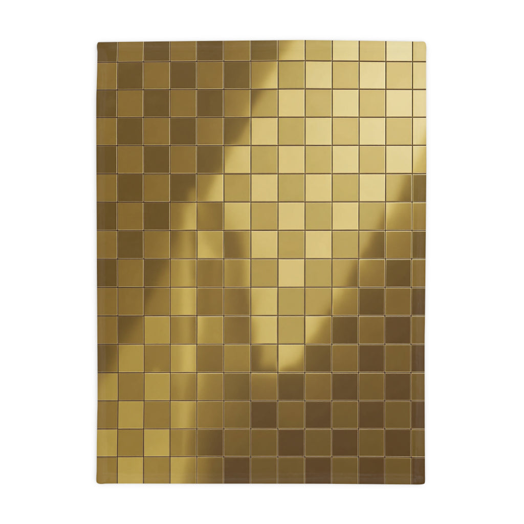 Gold Mosaic Plush Fleece Blanket – Luxury Checker Pattern Throw