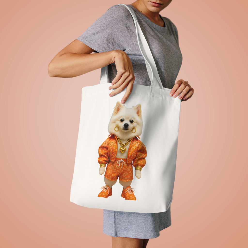 Tote Bag — Cute Pomeranian in Orange Tracksuit Cotton Market Tote