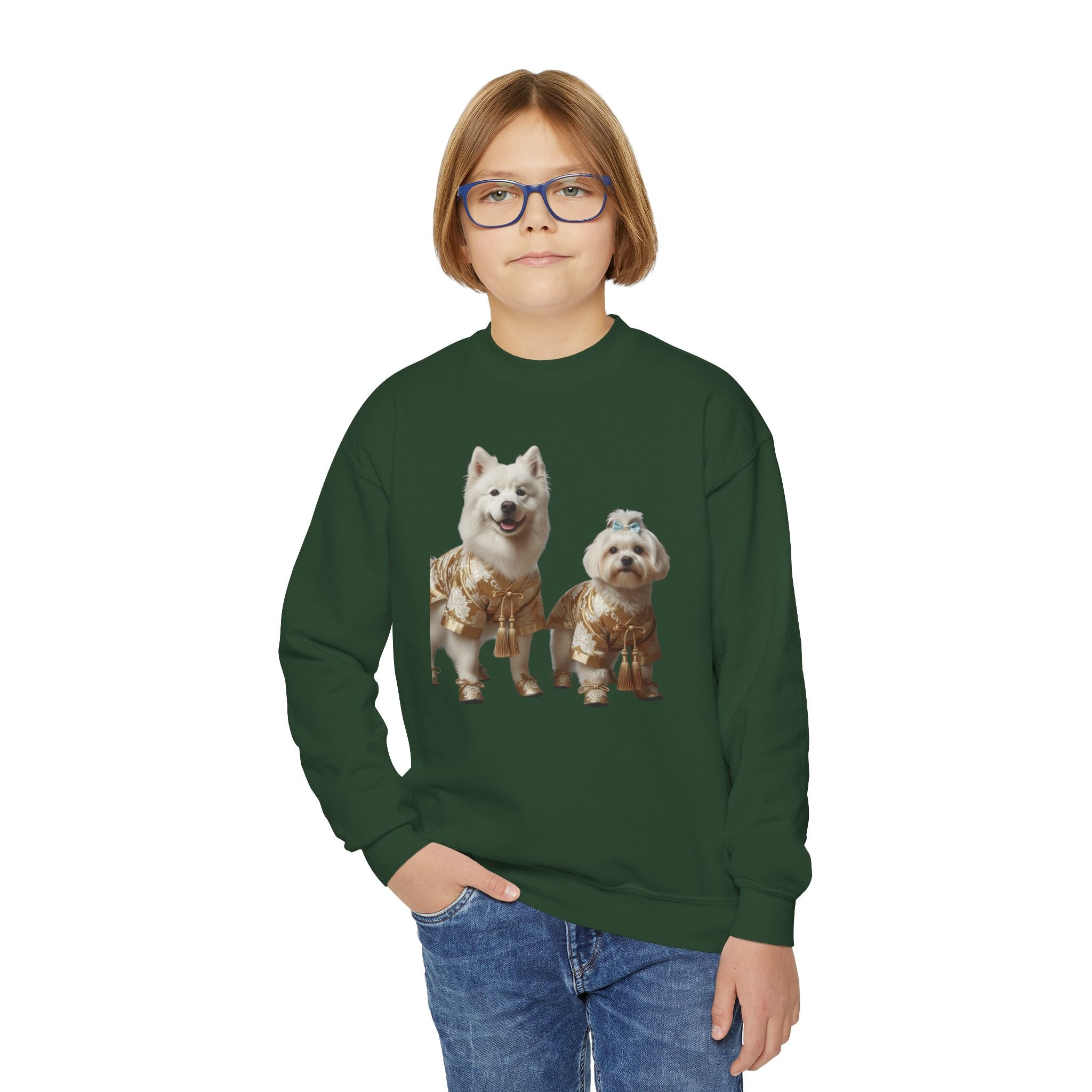 So Cute They Choose It First — Kids Sweatshirt with Twin Dog Illustration