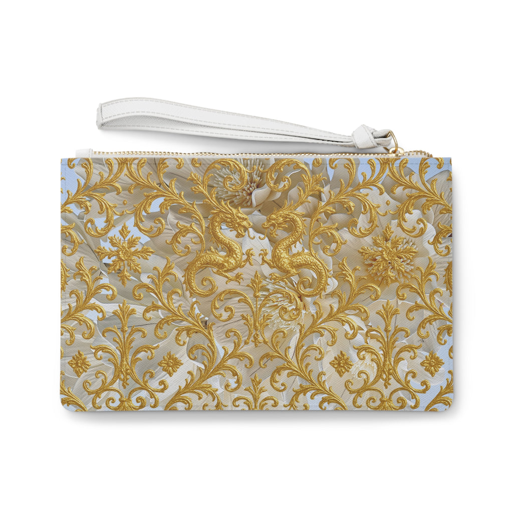 Golden Dragon Baroque Wristlet Pouch | Luxury Pattern Zipper Clutch