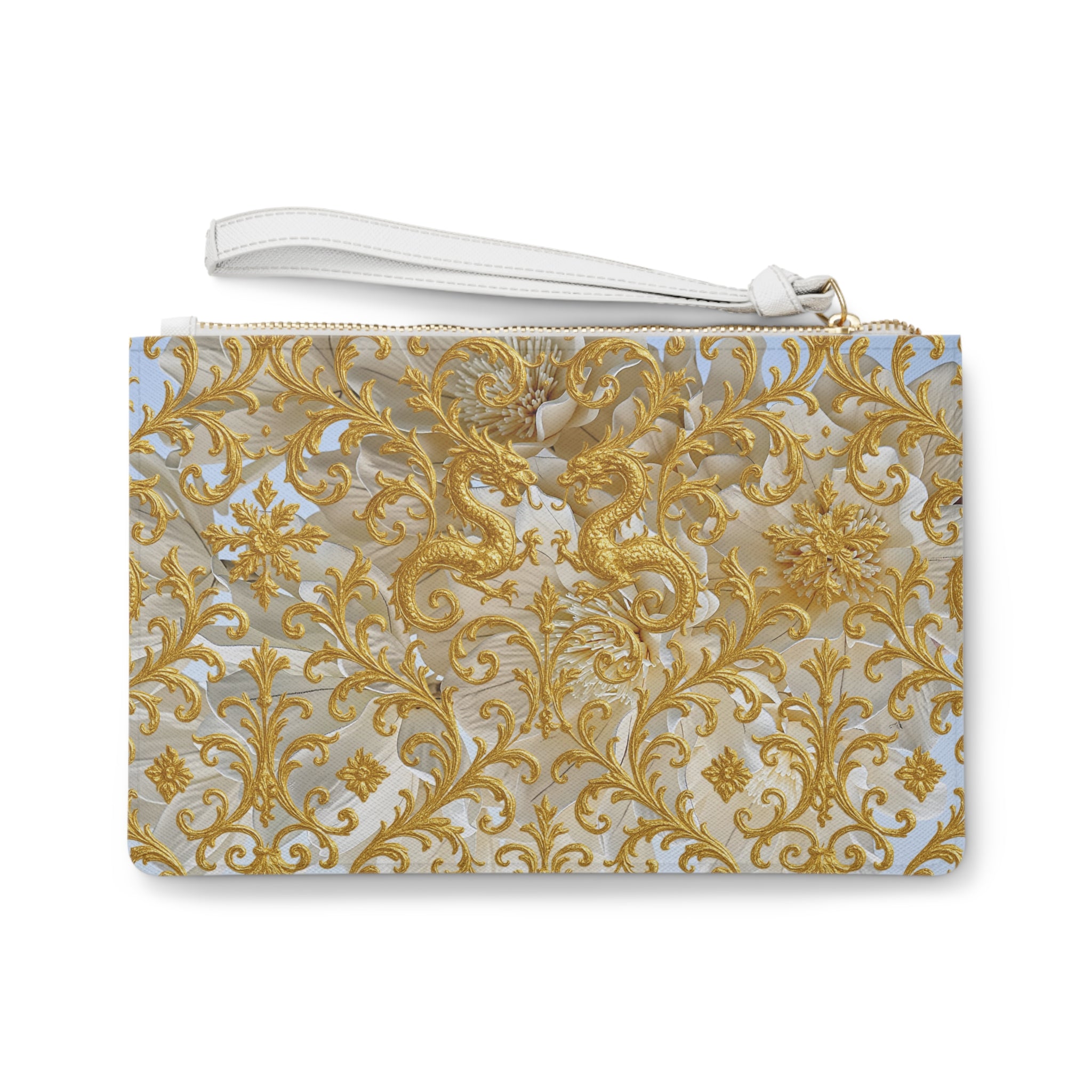 Golden Dragon Baroque Wristlet Pouch | Luxury Pattern Zipper Clutch