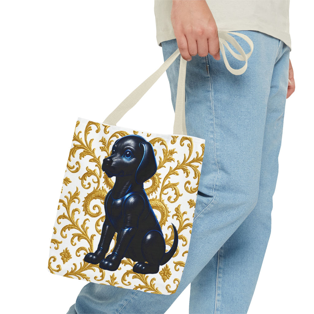 Luxury Black Dog Art Tote Bag – Gold Baroque Puppy Tote