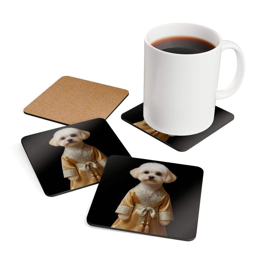 Royal Pup Cork Coaster Set | Luxury Dog Illustration Drink Coasters