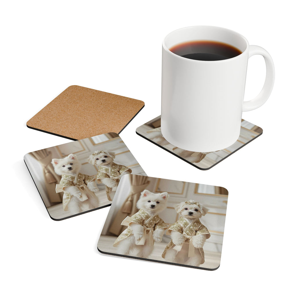 Luxury Puppy Corkwood Coaster Set – Elegant Dog Art Drink Coasters