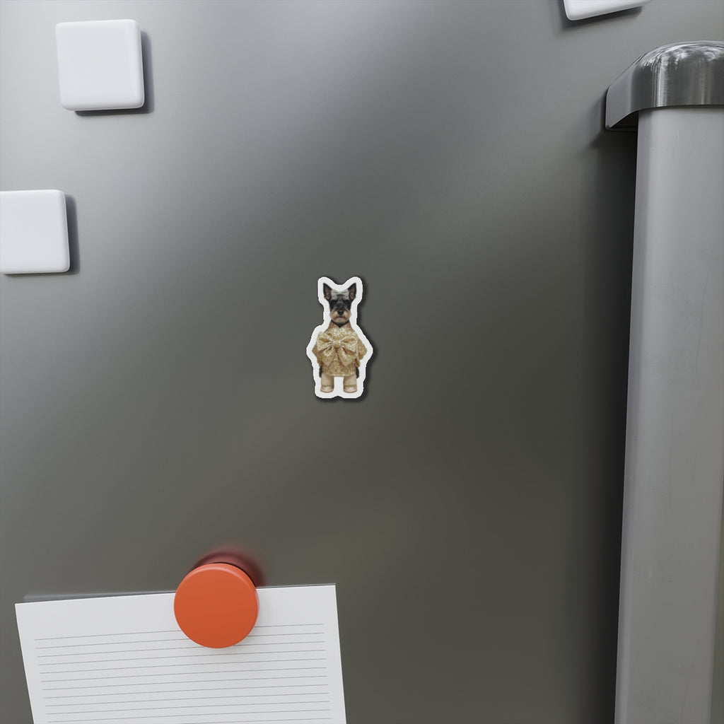Schnauzer in Gold Bow Die-Cut Magnet | Luxury Dog Fridge Magnet