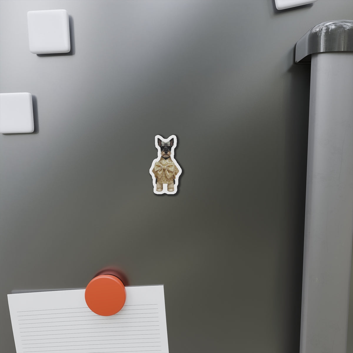 Schnauzer in Gold Bow Die-Cut Magnet | Luxury Dog Fridge Magnet