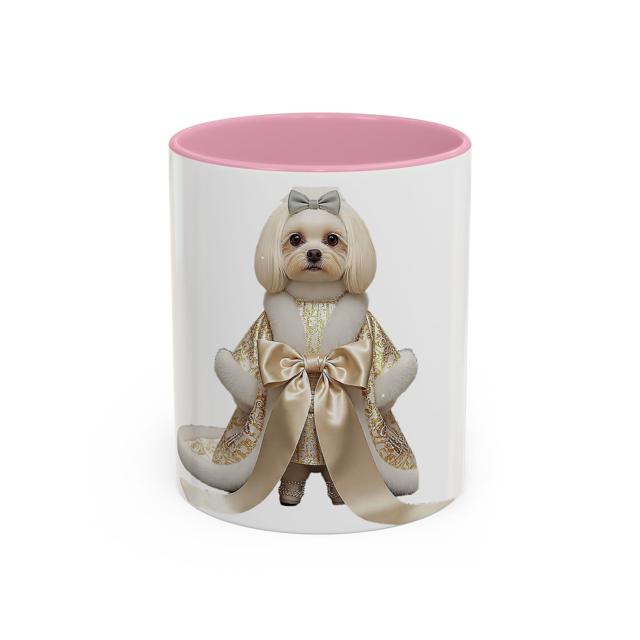 Regal Pup Love Mug – Elegant Gold Ribbon Edition
