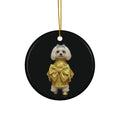Dog in Gold Bow Ceramic Ornament — Cute Pet Christmas Ornament