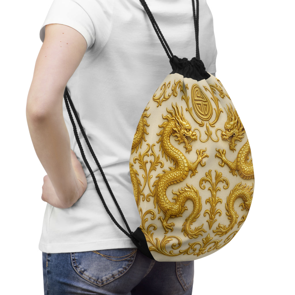 Golden Dragon Emblem Drawstring Bag – Statement Carry