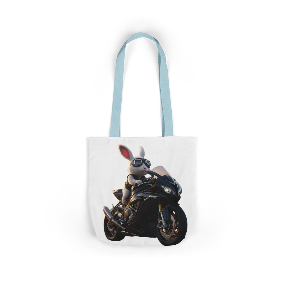 Biker Bunny Canvas Tote Bag — Cool Rabbit on Motorcycle Graphic