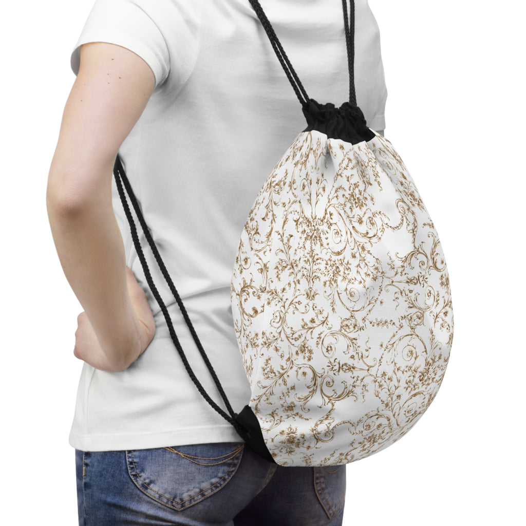 Baroque Pattern Drawstring Bag – Ivory Art Print Design