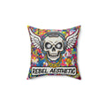 Graffiti Winged Skull Pillow — Street Art Bold Accent Cushion